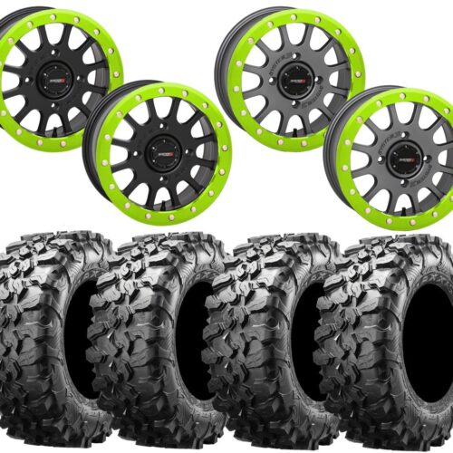System 3 SB-5 LIME GREEN Beadlock Wheel and Maxxis Carnivore Tire Kit